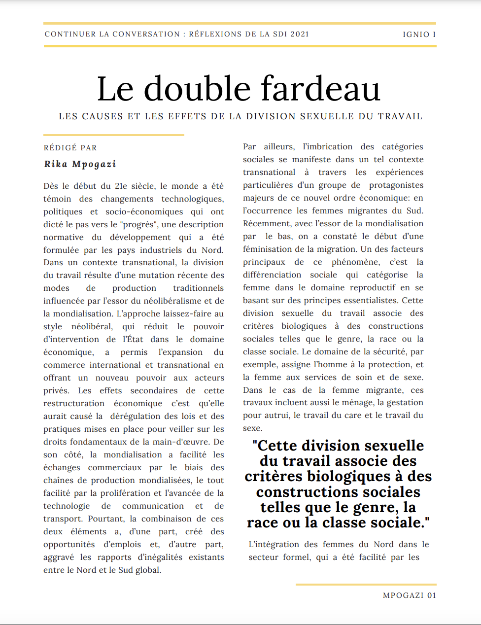Le double fardeau: Les causes et les effets de la division sexuelle du travail